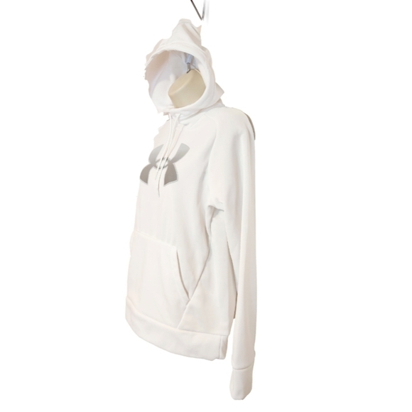 Under Armour Loose Pullover Logo Fleece Hoodie White Grey Small - Picture 3 of 8